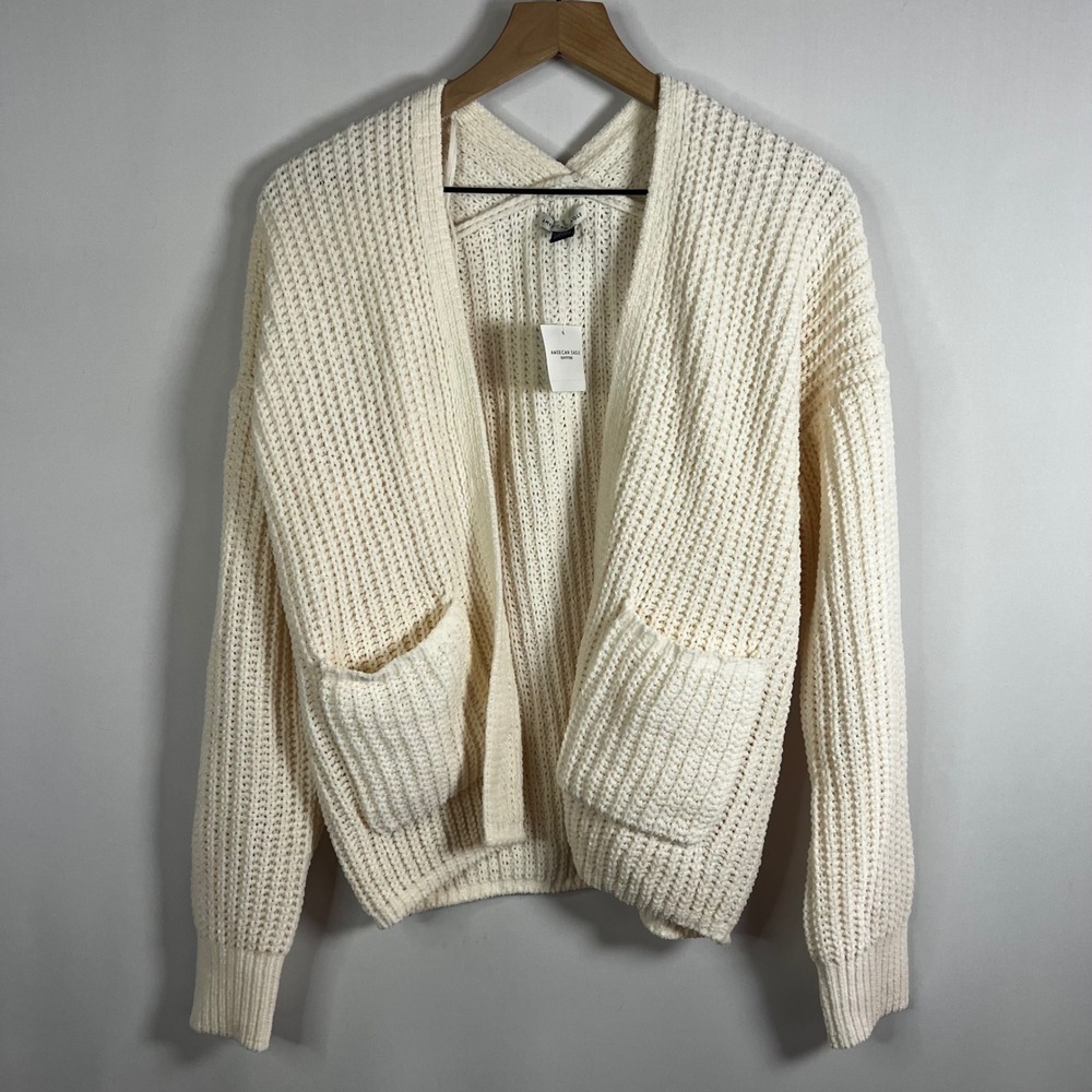 NWT American Eagle Sweater Women XS Cream Open Front Oversized Knit Cardigan